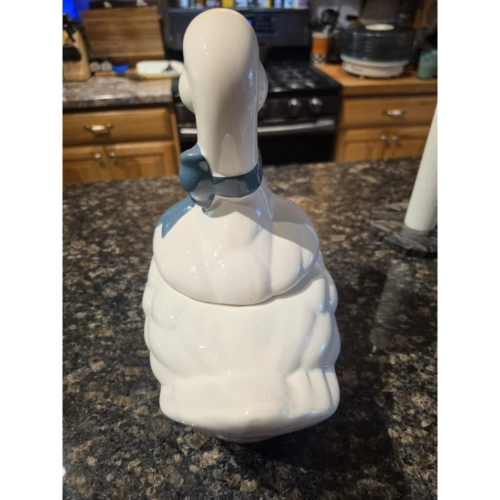 Vintage Country Goose Blue Bow Ceramic Cookie Jar Cottage Core Grandma  13